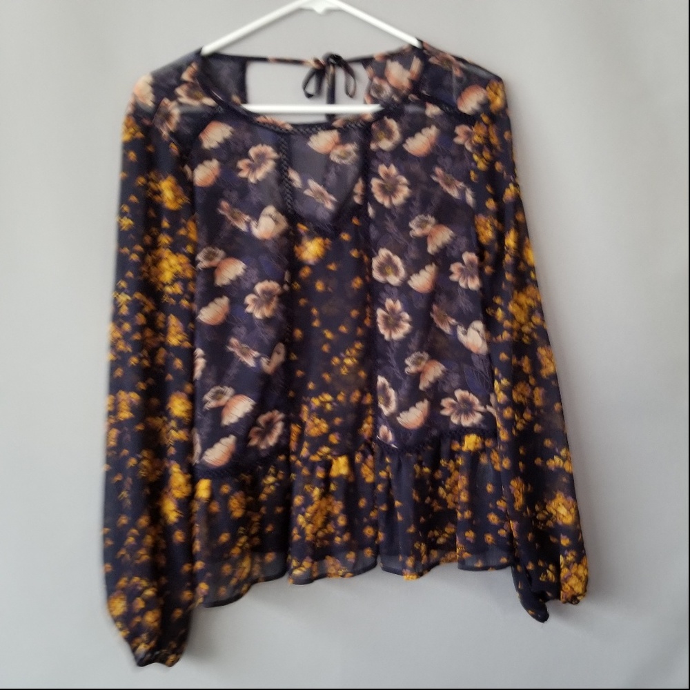 X XHILARATION TIE BACK LONG SLEEVE SHEER BLOUSE